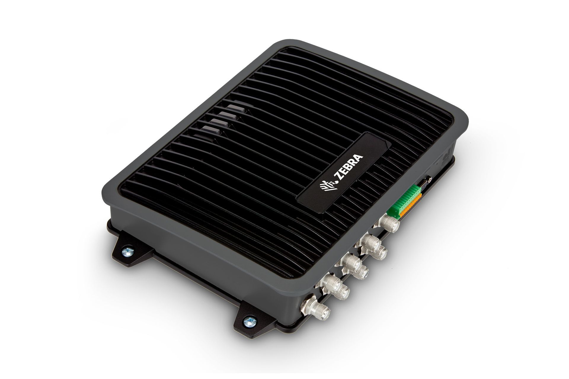 Black electronic device with vents and multiple ports on the side