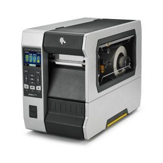 Compact desktop label printer with gray-and-black casing and a front control panel