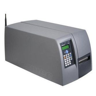 Gray countertop label printer with keypad and small display