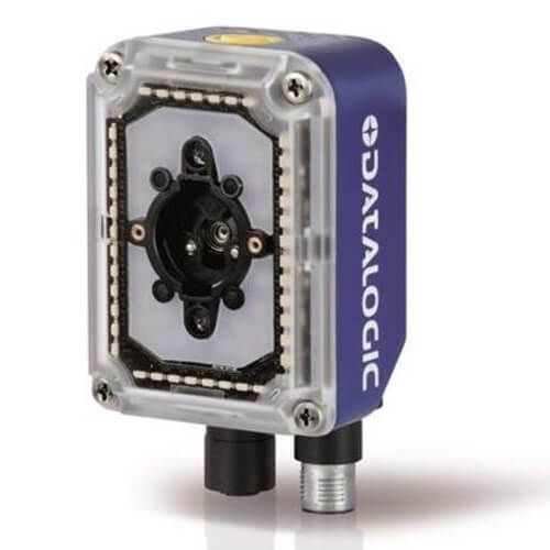 Blue and silver camera module with lens and clear front panel, shown on a white background