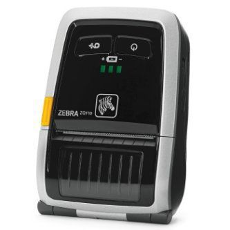 Portable Zebra label printer with black and silver casing