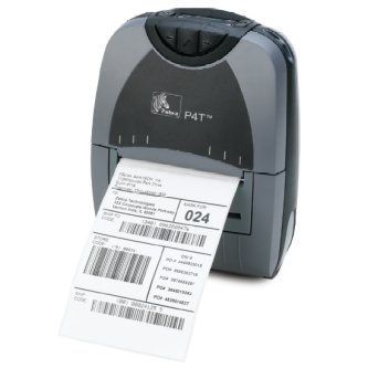 Compact gray label printer printing a shipping label with barcode on white background