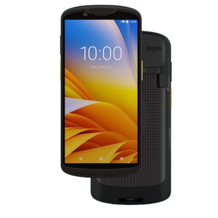 Black rugged smartphone showing 10:00 on screen, front and back views