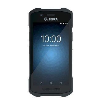 Zebra rugged handheld scanner showing a 10:00 lock screen on a black device