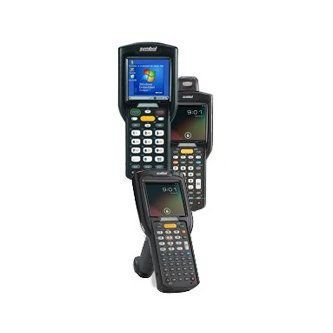 Three rugged handheld barcode scanners stacked together on a white background