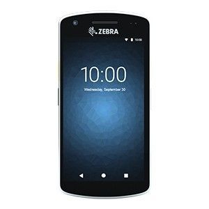 Black Zebra smartphone shown front-facing with a blue lock screen displaying 10:00.