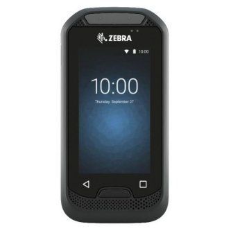 Black Zebra handheld scanner device showing a 10:00 lock screen