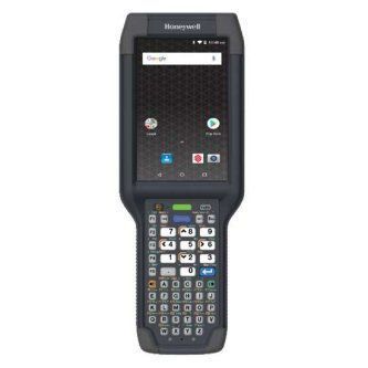 Black Honeywell handheld scanner with touchscreen and keypad on a white background