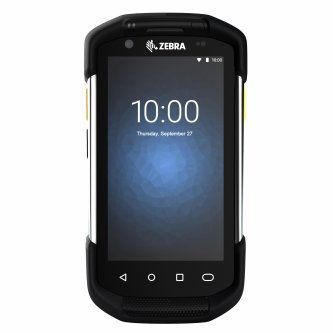 Black Zebra handheld touchscreen device showing a 10:00 lock screen