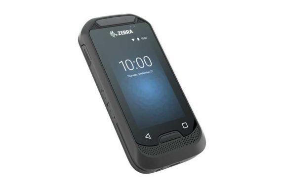 Black touchscreen smartphone with the time 10:00 displayed on screen.
