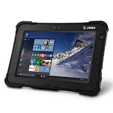 Rugged Zebra tablet with Windows home screen and mountain wallpaper