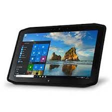 Rugged black tablet showing the Windows desktop on screen