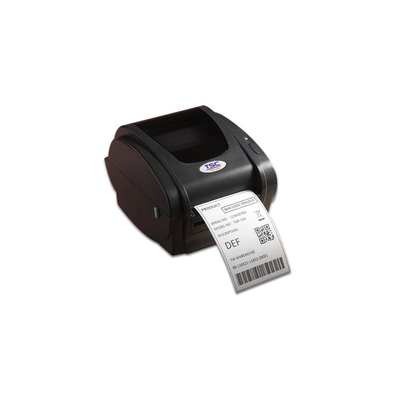 Black thermal receipt printer with a printed paper receipt on a white background