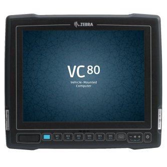 Zebra VC80 vehicle-mounted computer with black frame and blue screen interface
