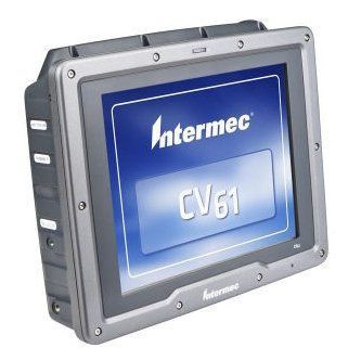 Rugged Intermec CV61 industrial touchscreen computer with blue display on a gray bezel