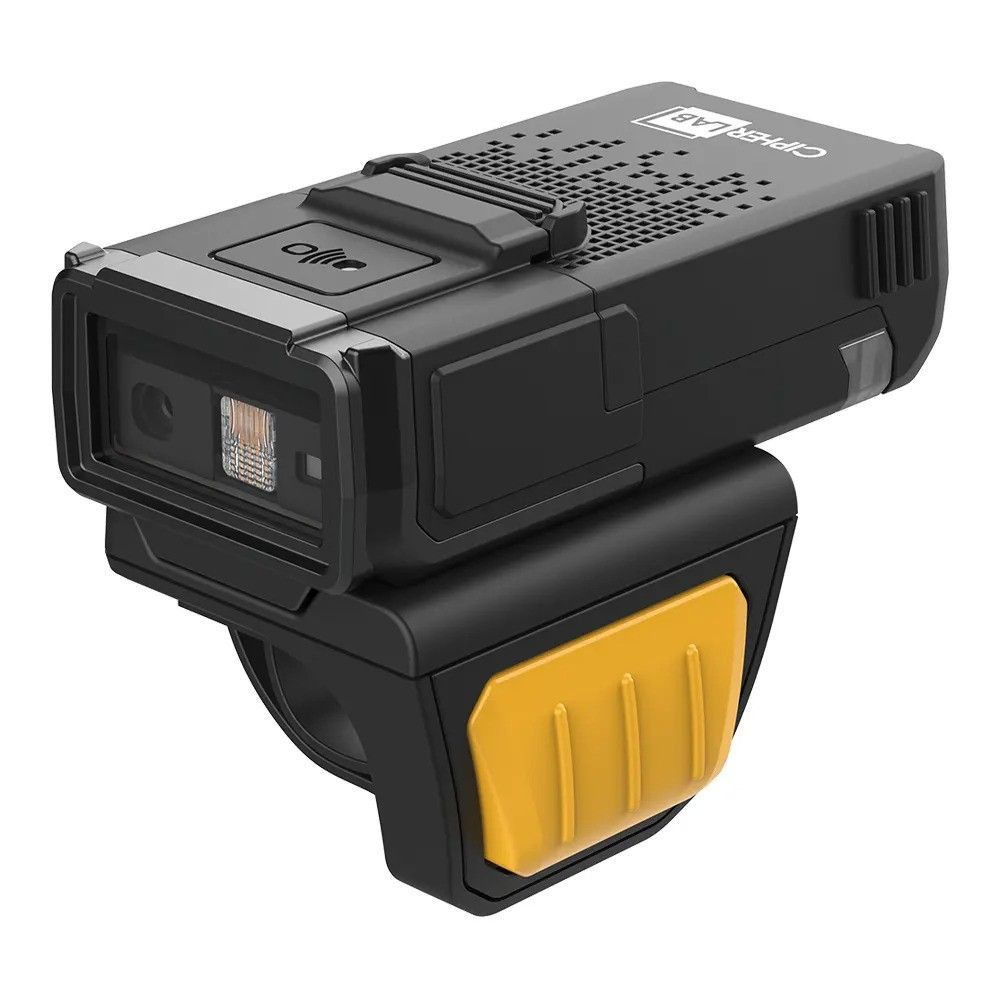 Black-and-yellow handheld camera or sensor device mounted on a compact bracket