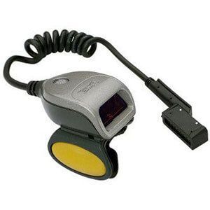 Gray clip-on pedometer with a black coiled cord and yellow underside, shown on a white background