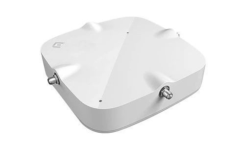 White square electronic device with rounded corners, small metal connectors, and a subtle top logo