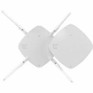 Two white wireless routers with four antennas, overlapping on a white background