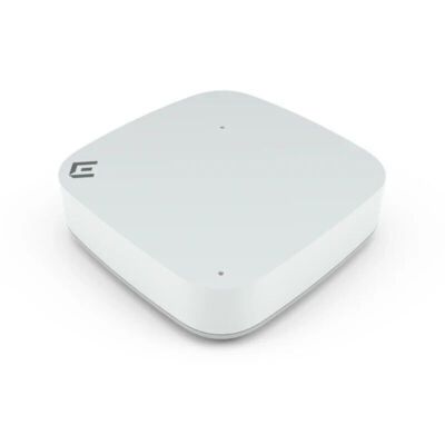 White square wireless access point/router on a plain background