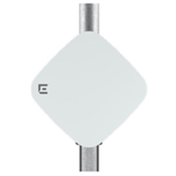 White diamond-shaped sign mounted on a metal pole against a white background