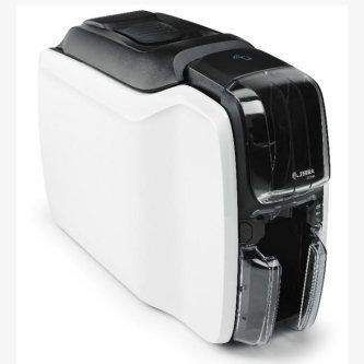 White and black automatic pet feeder with a clear food dispenser front view