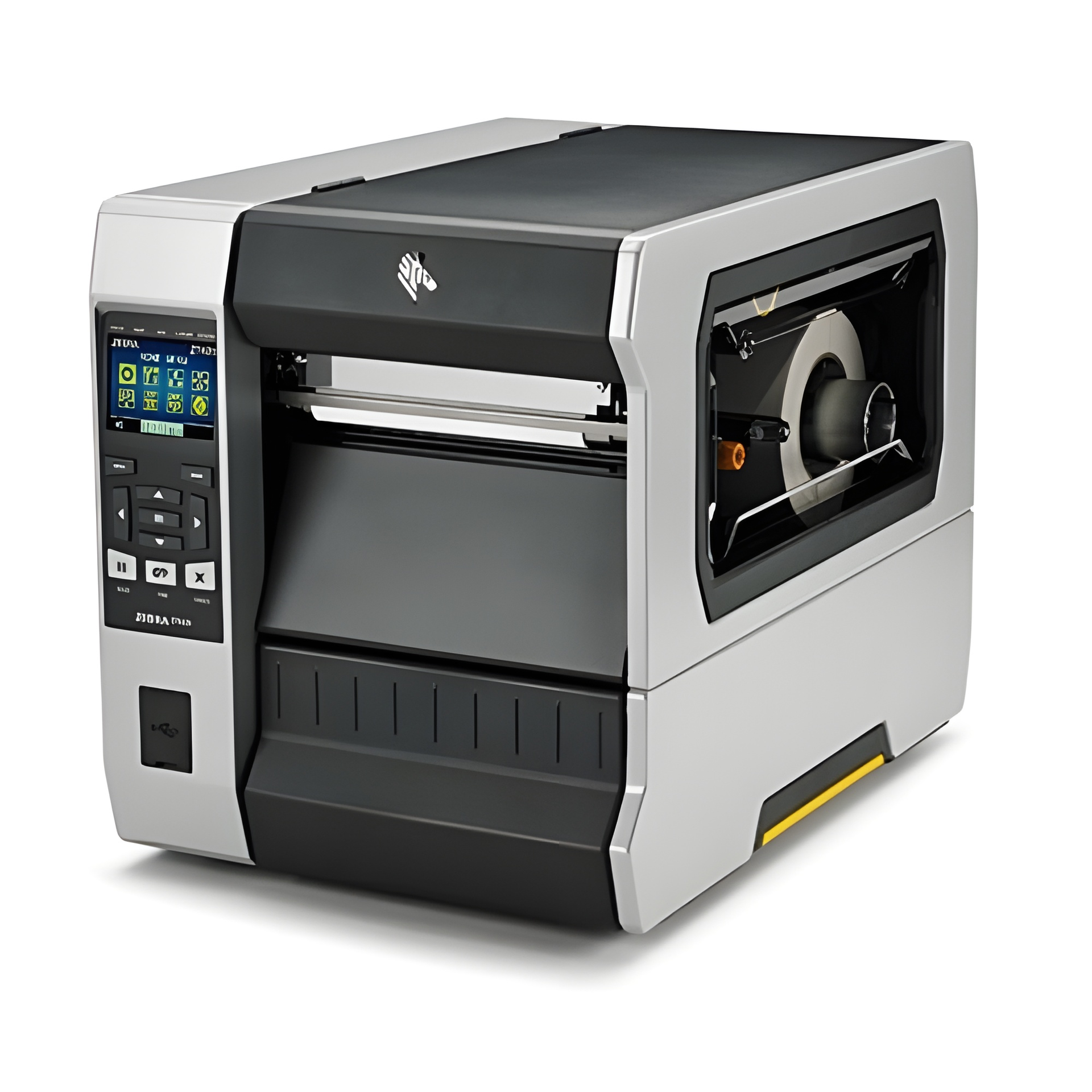 Compact gray and black desktop 3D printer with front control panel and side viewing window