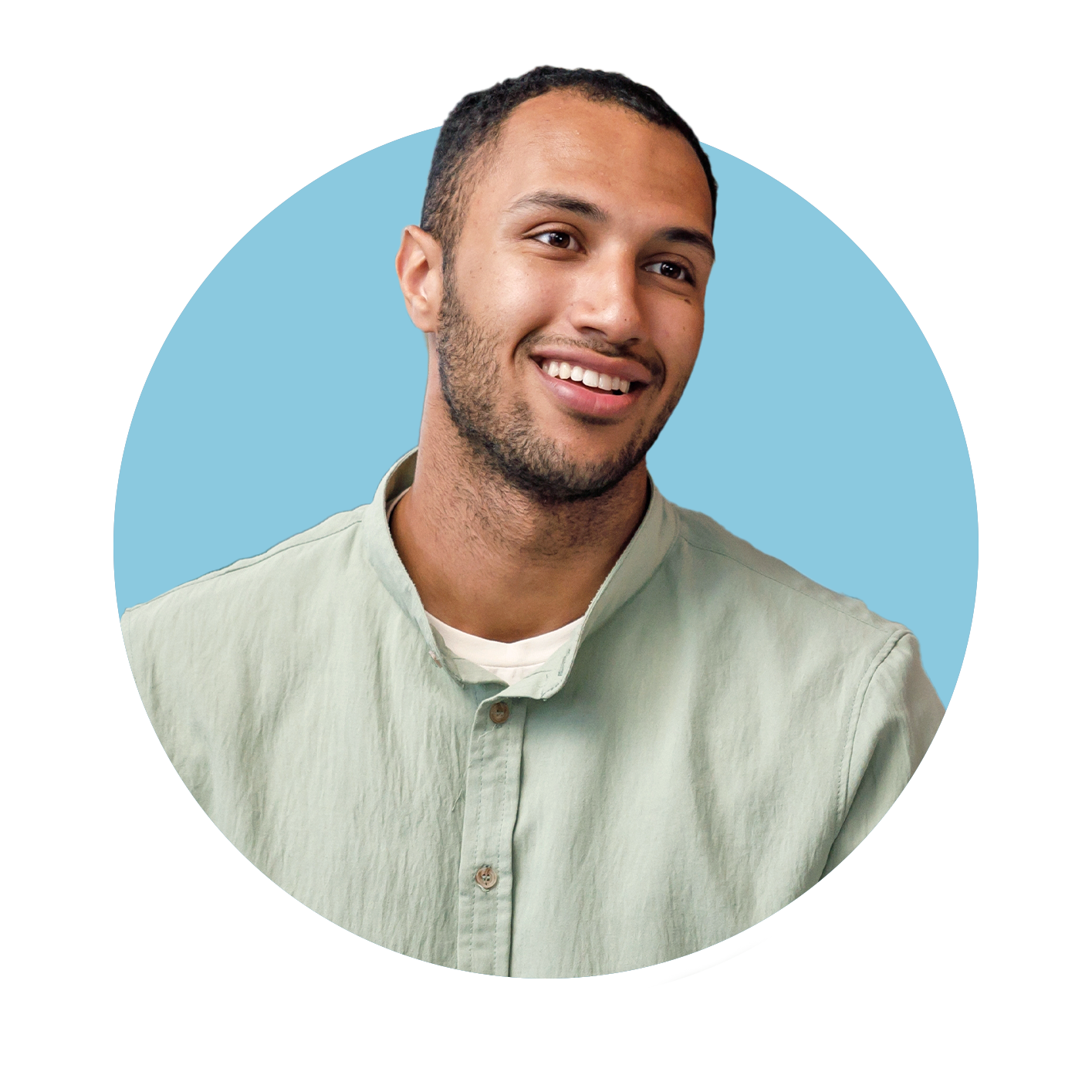 Young man smiling looking away from camera