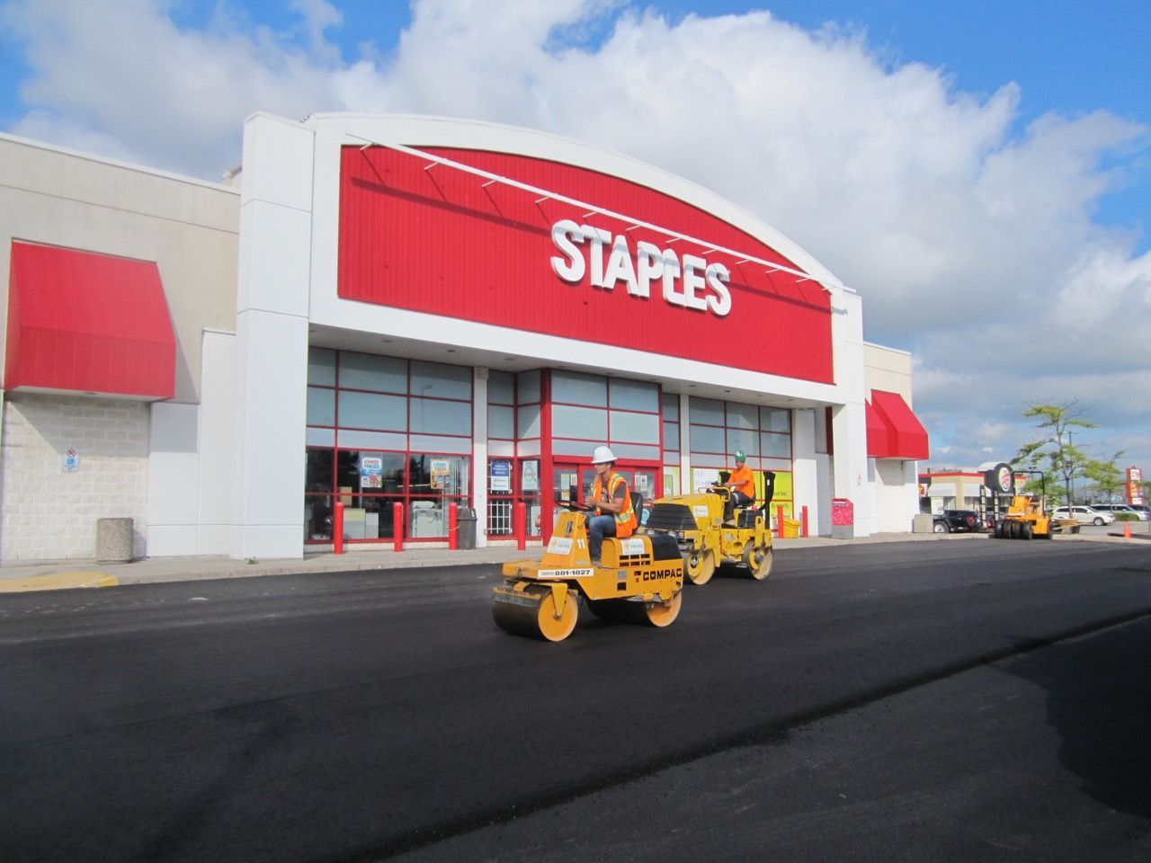 A staples store is being remodeled with rollers