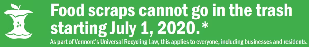 A green sign that says food scraps cannot go in the trash starting july 1 , 2020