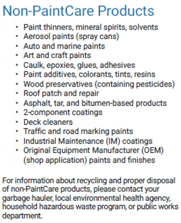 A list of non-paintcare products on a white background