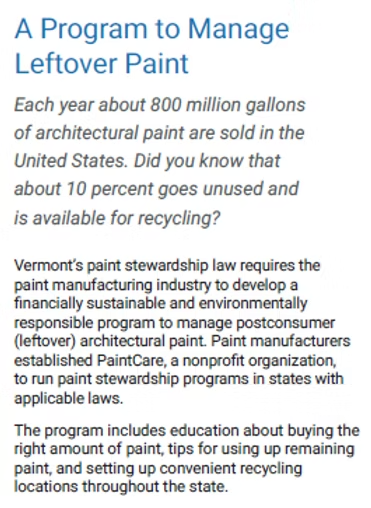 A program to manage leftover paint each year about 800 million gallons of architectural paint are sold in the united states