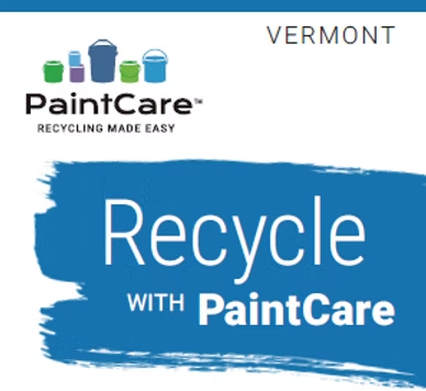 A blue sign that says recycle with paintcare