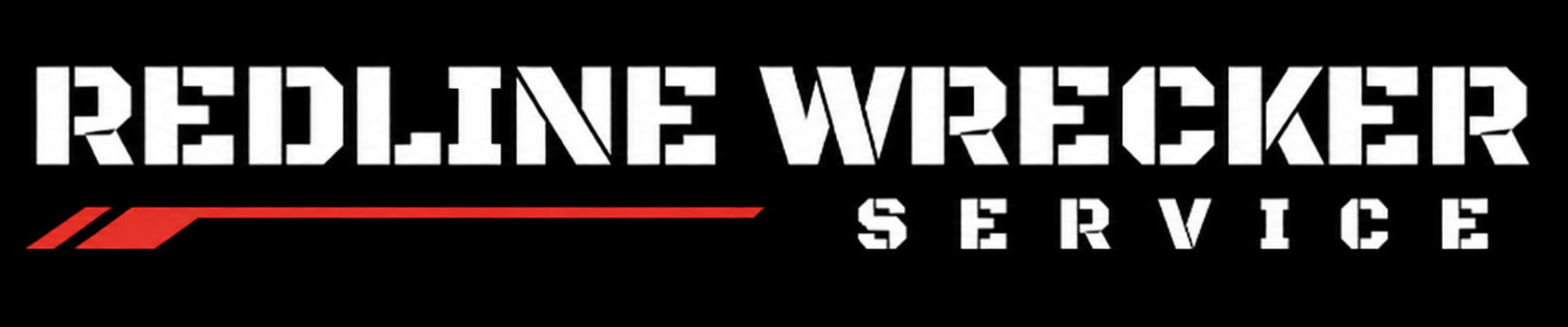 The logo for redline wrecker service is on a black background.