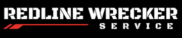 The logo for redline wrecker service is on a black background.