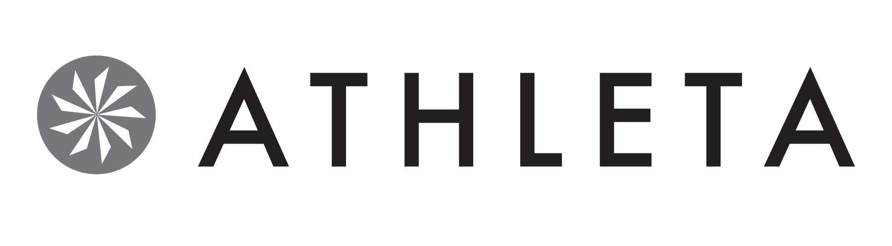 Athleta logo in black text with a gray circular emblem on a white background