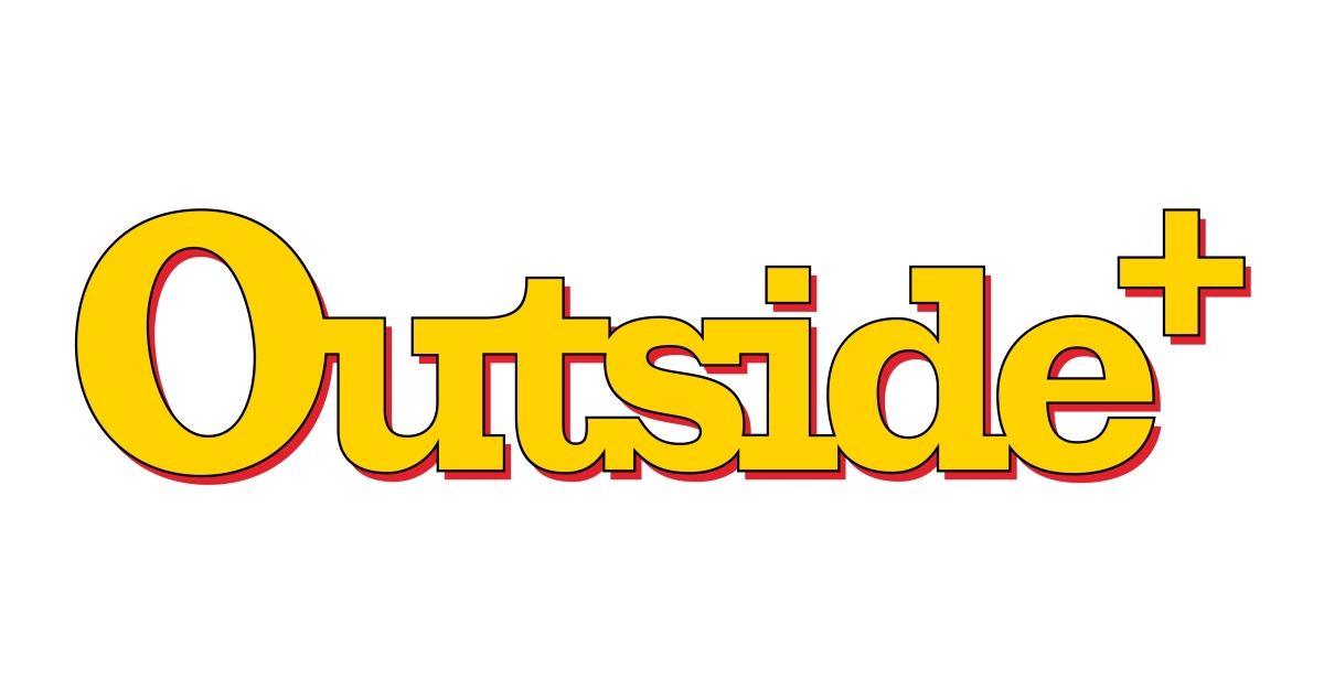 Stylized yellow “Outside+” text with a red outline on a white background