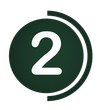 White number 2 inside a dark green circular progress icon on a white background