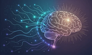 Glowing digital brain with blue neural connections on a dark background