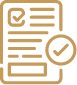 Gold checklist document icon with a checkmark badge