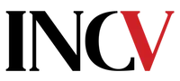 The incv logo is black and red with a red v in the middle.