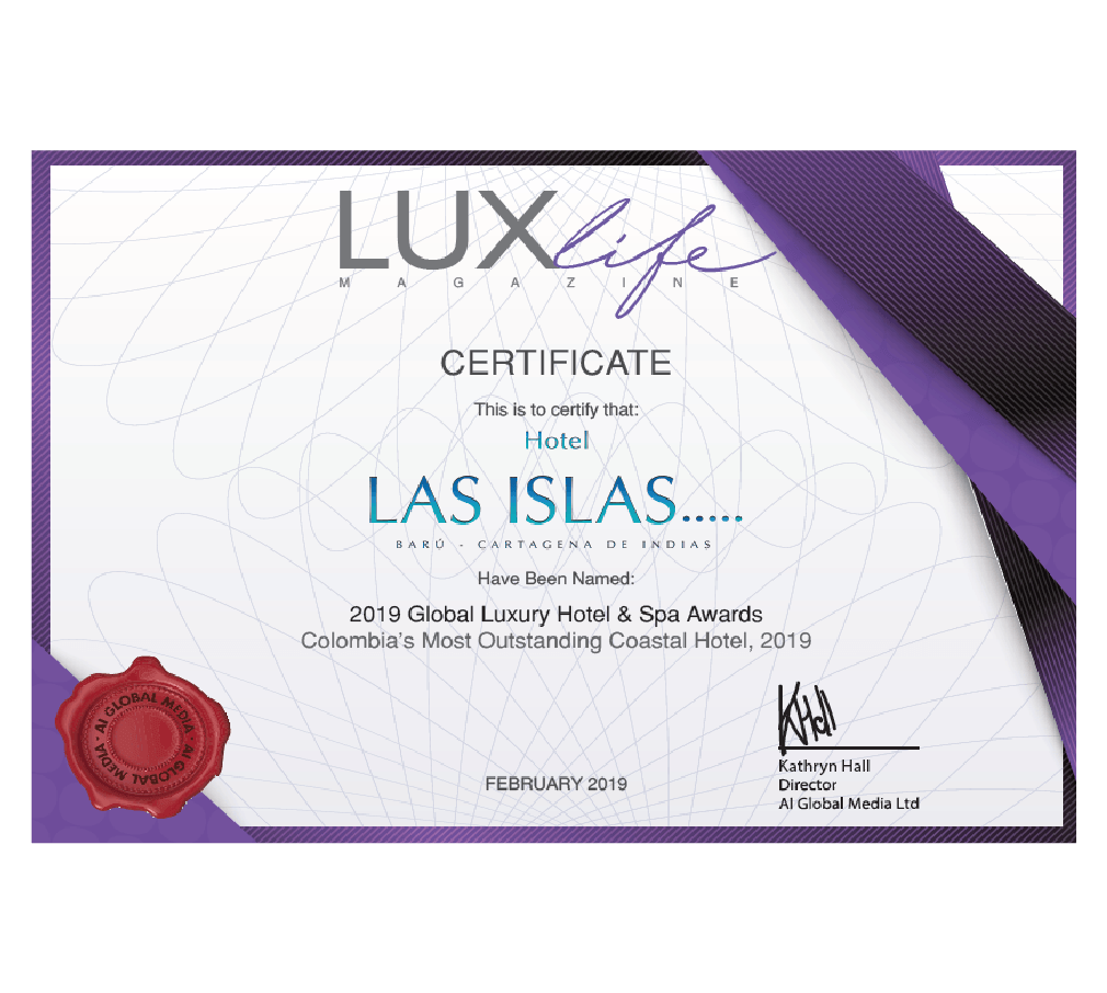 Revista Lux Life – 2019 Global Luxury Hotel & Spa. Premio al hotel costero más destacado de Colombia.