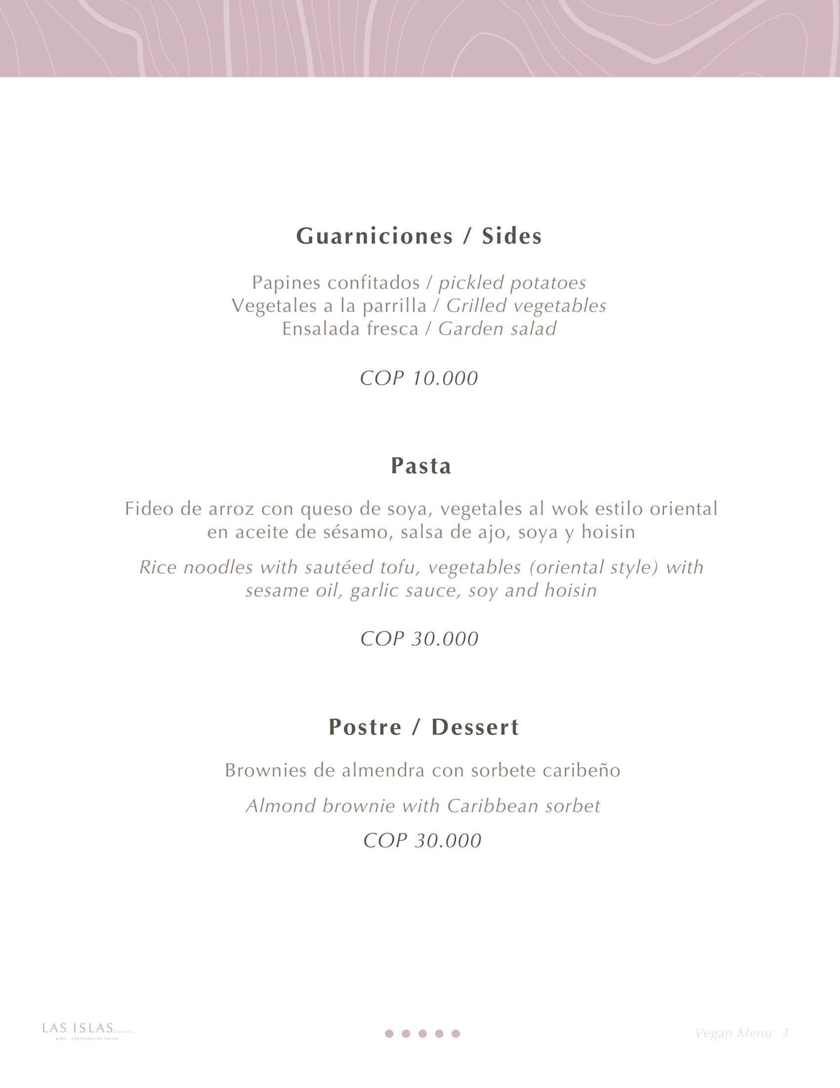Menú Vegano del Hotel Las Islas