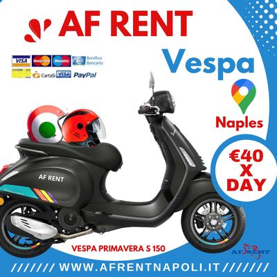 Rent Vespa Naples Port- Vespa Primavera  s 150cc. Premium sporty scooter hire for €40 per day near Naples Port by AF Rental.