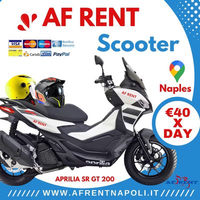 Rent Scooter Naples Port-  Aprilia SR GT 200 in Naples Central Station. AF Rental