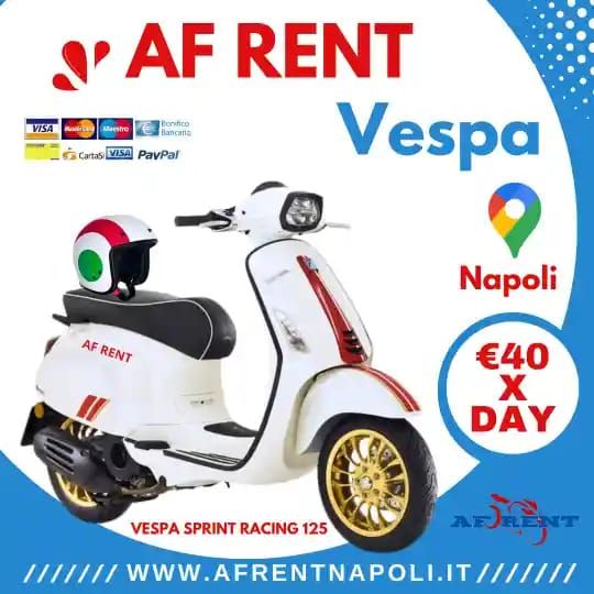Rent a White Vespa Sprint Racing 125 in Naples Central Station by AF Rental - 40 Euro per day - Official Piaggio Hire