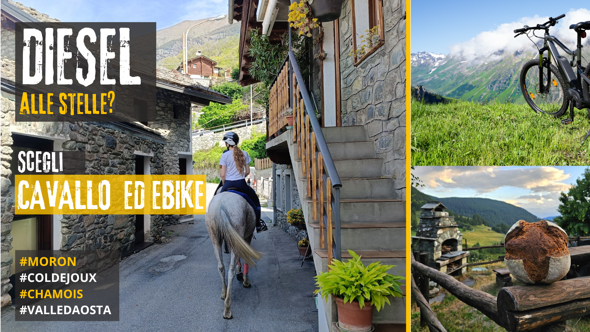Passeggiata a cavallo a Moron Saint-Vincent Valle d’Aosta con grafica 