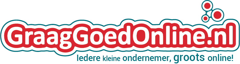 GraagGoedOnline.nl logo with red text and teal tagline “Iedere kleine ondernemer, groots online!”