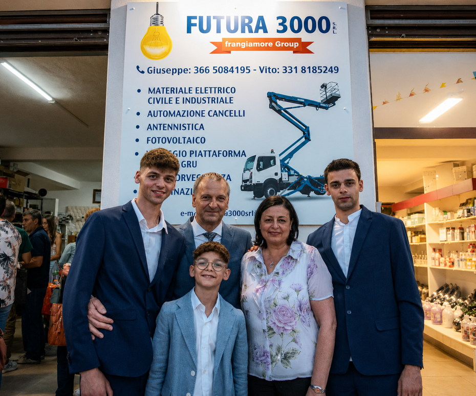 La famiglia Frangiamore nello showroom di Futura 3000 srl a Mussomeli