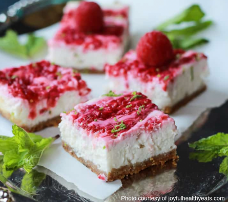 Skinny Raspberry Mojito Cheesecake Bars